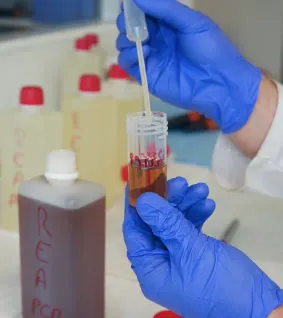Préparation d'analyse d'huile dans un tube à essai